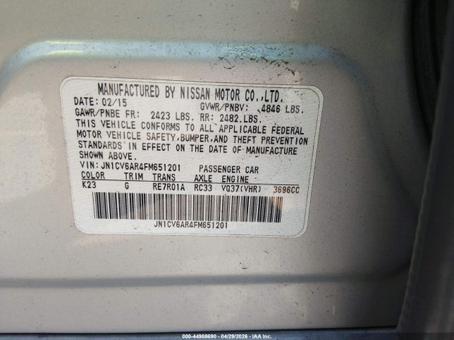 Продажа на аукционе авто 2015 Infiniti Q40, vin: JN1CV6AR4FM651201, номер лота: 44988690