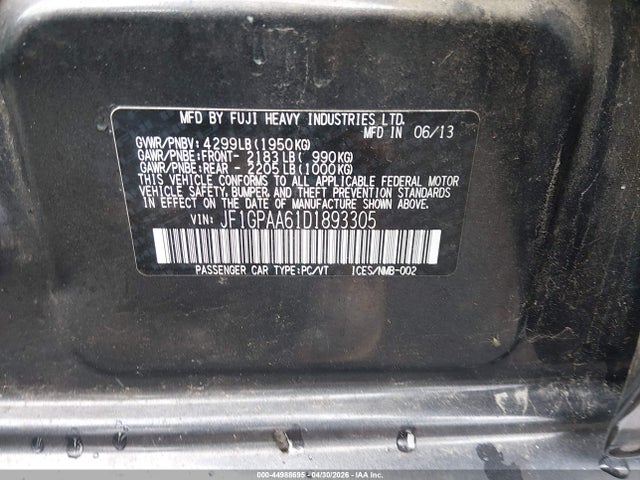 Aukcja sprzedaży 2013 Subaru Impreza 2.0i, vin: JF1GPAA61D1893305, numer aukcji: 44988695