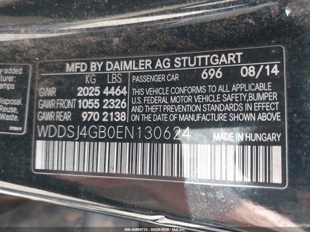 44988733 :رقم المزاد ، WDDSJ4GB0EN130624 vin ، 2014 Mercedes-benz Cla 250 4matic مزاد بيع