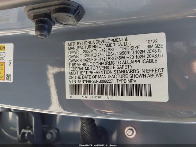 44988771 :رقم المزاد ، 5FNYF6H25NB089227 vin ، 2022 Honda Pilot Awd Special Edition مزاد بيع