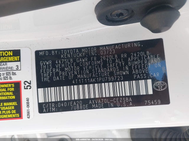 Продаж на аукціоні авто 2023 Toyota Camry Se, vin: 4T1T11AK1PU799723, номер лоту: 44988788