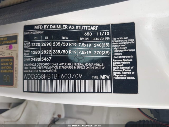 Продажа на аукционе авто 2011 Mercedes-benz Glk 350 4matic, vin: WDCGG8HB1BF603709, номер лота: 44988797