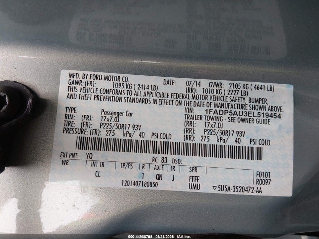 Aukcja sprzedaży 2014 Ford C-max Hybrid Se, vin: 1FADP5AU3EL519454, numer aukcji: 44988798