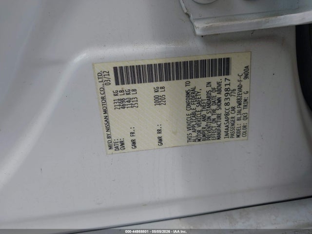 44988801 :رقم المزاد ، 1N4AA5AP8CC839817 vin ، 2012 Nissan Maxima 3.5 Sv مزاد بيع