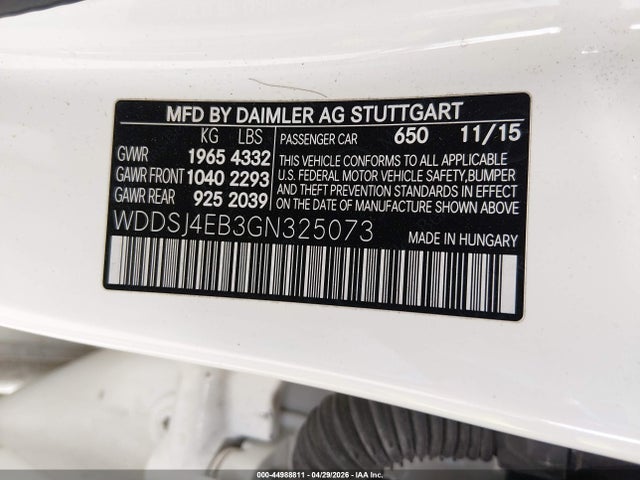 Aukcja sprzedaży 2016 Mercedes-benz Cla 250, vin: WDDSJ4EB3GN325073, numer aukcji: 44988811