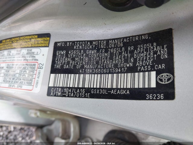 2006 Toyota Avalon Xls მანქანა იყიდება აუქციონზე, vin: 4T1BK36B06U159417, აუქციონის ნომერი: 44988822