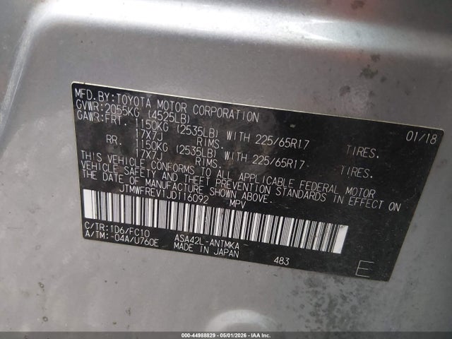 Продаж на аукціоні авто 2018 Toyota Rav4 Xle, vin: JTMWFREV1JD116092, номер лоту: 44988829