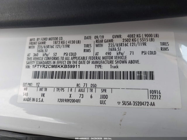 Ford Transit-250 2019 1FTYR2CM8KKB59911 Image 9