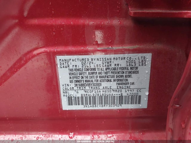 44988848 :رقم المزاد ، 3N1AB8CV8RY303909 vin ، 2024 Nissan Sentra Sv Xtronic Cvt مزاد بيع