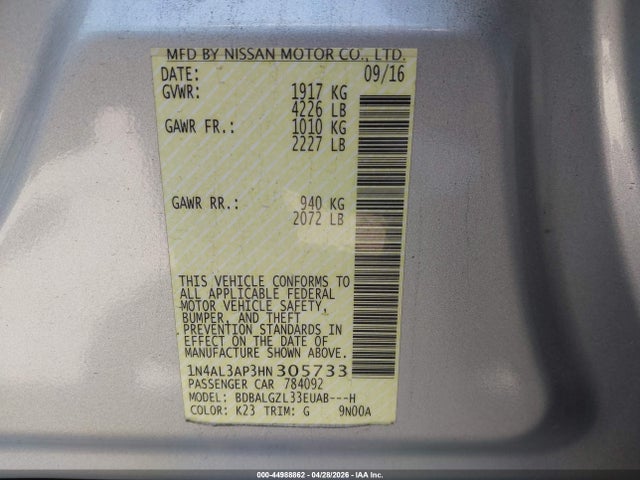 1N4AL3AP3HN305733 Nissan Altima 2.5 S