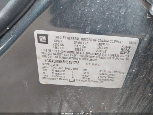 Продаж на аукціоні авто 2017 Gmc Terrain Sle-1, vin: 2GKALMEK6H6151736, номер лоту: 44988864