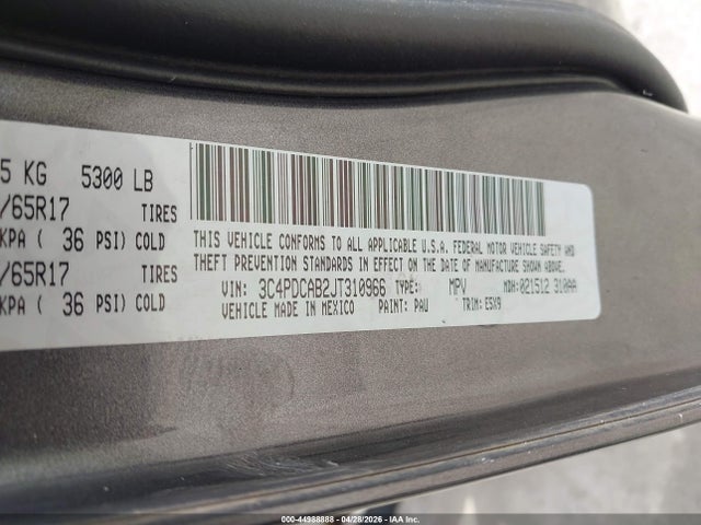 44988888 :رقم المزاد ، 3C4PDCAB2JT310966 vin ، 2018 Dodge Journey Se مزاد بيع