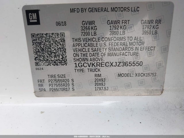 Aukcja sprzedaży 2018 Chevrolet Silverado 1500 2lt, vin: 1GCVKRECXJZ365550, numer aukcji: 44988889