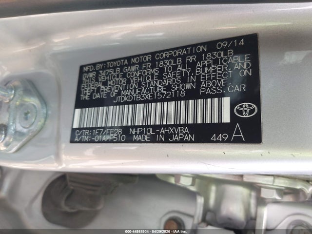 Aukcja sprzedaży 2014 Toyota Prius C One, vin: JTDKDTB3XE1572118, numer aukcji: 44988904