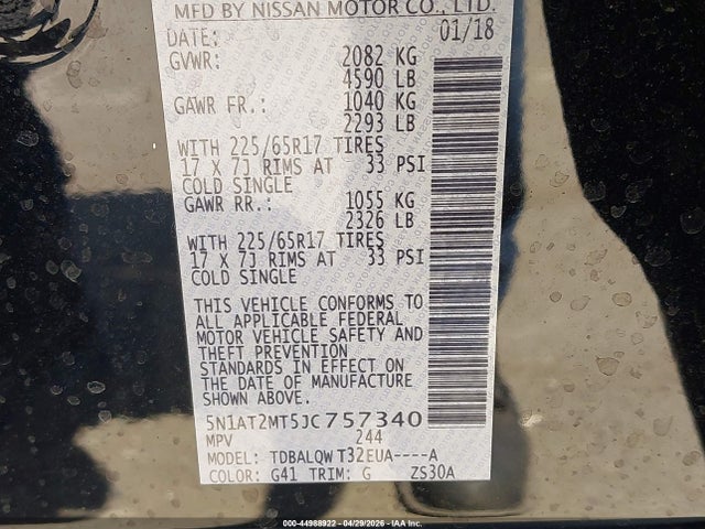 Nissan ROGUE SV 2018 5N1AT2MT5JC757340 Image 9