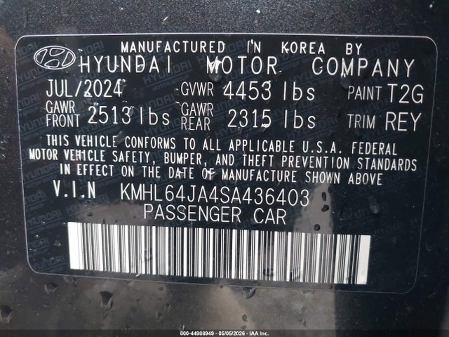 2025 Hyundai Sonata Sel მანქანა იყიდება აუქციონზე, vin: KMHL64JA4SA436403, აუქციონის ნომერი: 44988949