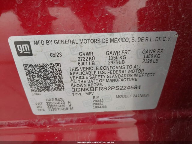 Продажа на аукционе авто 2023 Chevrolet Blazer Fwd Premier, vin: 3GNKBFRS2PS224584, номер лота: 44988998
