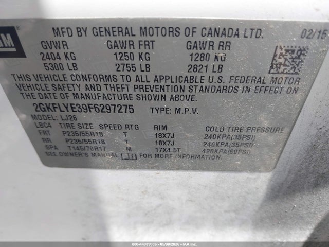 Продаж на аукціоні авто 2015 Gmc Terrain Slt-2, vin: 2GKFLYE39F6297275, номер лоту: 44989006