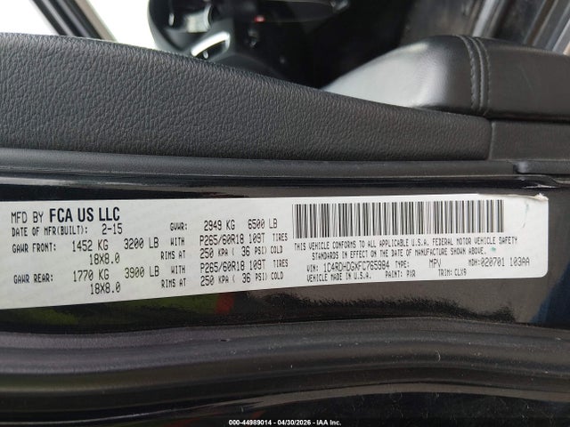 Aukcja sprzedaży 2015 Dodge Durango Limited, vin: 1C4RDHDGXFC765984, numer aukcji: 44989014