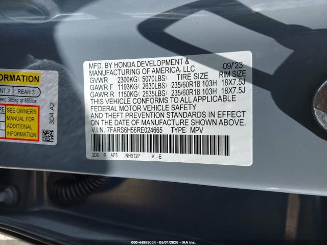 Aukcja sprzedaży 2024 Honda Cr-v Hybrid Sport, vin: 7FARS6H56RE024665, numer aukcji: 44989034