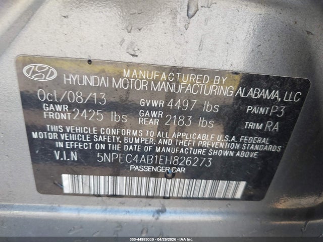 Продаж на аукціоні авто 2014 Hyundai Sonata Limited 2.0t, vin: 5NPEC4AB1EH826273, номер лоту: 44989039