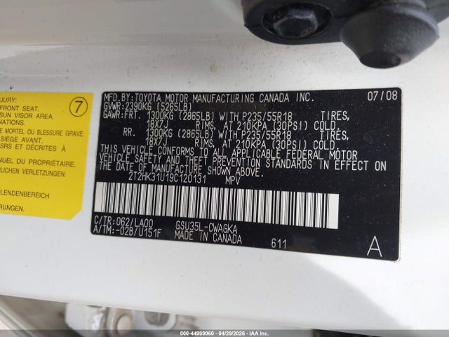 Auction sale of the 2009 Lexus Rx 350, vin: 2T2HK31U19C120131, lot number: 44989060