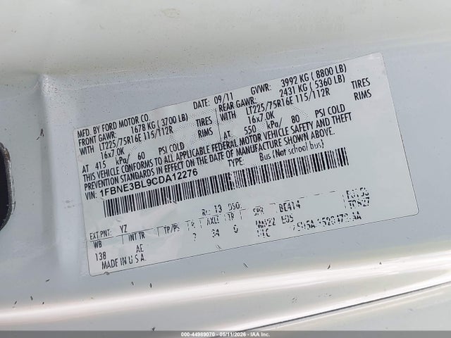 Aukcja sprzedaży 2012 Ford E-350 Super Duty Xl, vin: 1FBNE3BL9CDA12276, numer aukcji: 44989070