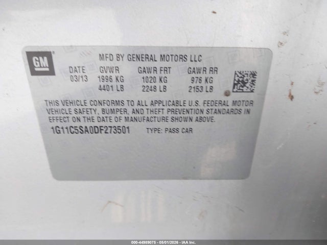 Aukcja sprzedaży 2013 Chevrolet Malibu 1lt, vin: 1G11C5SA0DF273501, numer aukcji: 44989075