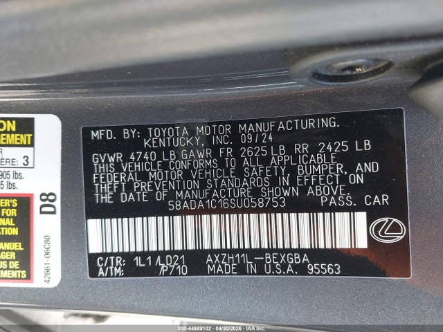 Продажа на аукционе авто 2025 Lexus Es 300h, vin: 58ADA1C16SU058753, номер лота: 44989102