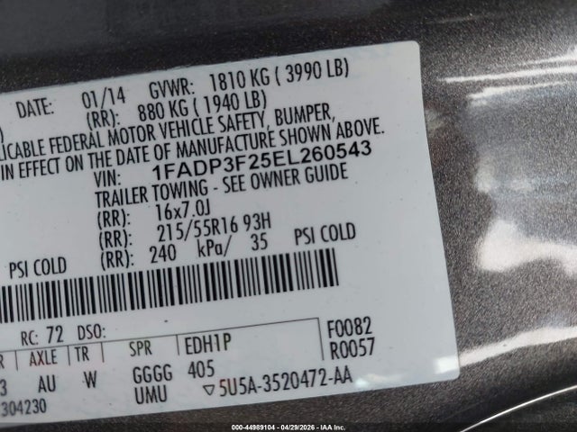 Ford FOCUS SE 2014 1FADP3F25EL260543 Image 9
