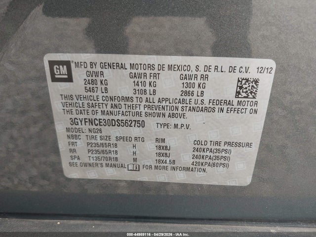 Продажа на аукционе авто 2013 Cadillac Srx Luxury Collection, vin: 3GYFNCE30DS562750, номер лота: 44989116