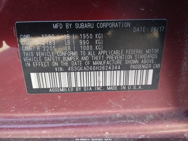 2017 Subaru Impreza 2.0i Premium მანქანა იყიდება აუქციონზე, vin: 4S3GKAD66H3624344, აუქციონის ნომერი: 44989118