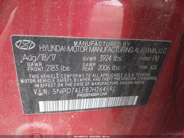 2018 Hyundai Elantra Se მანქანა იყიდება აუქციონზე, vin: 5NPD74LF8JH264592, აუქციონის ნომერი: 44989120