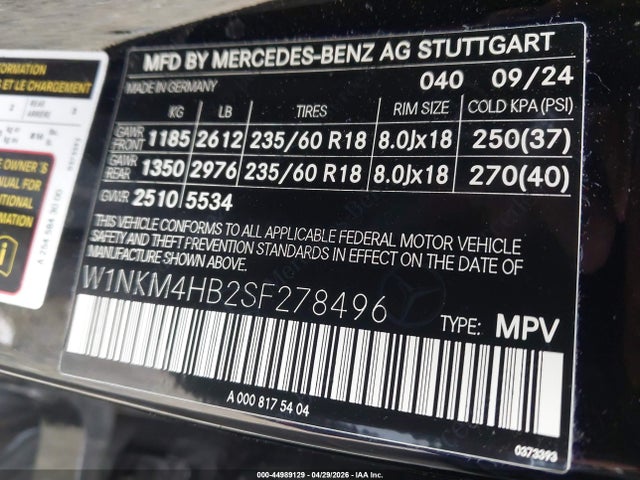 Продаж на аукціоні авто 2025 Mercedes-benz Glc 300 4matic Suv, vin: W1NKM4HB2SF278496, номер лоту: 44989129