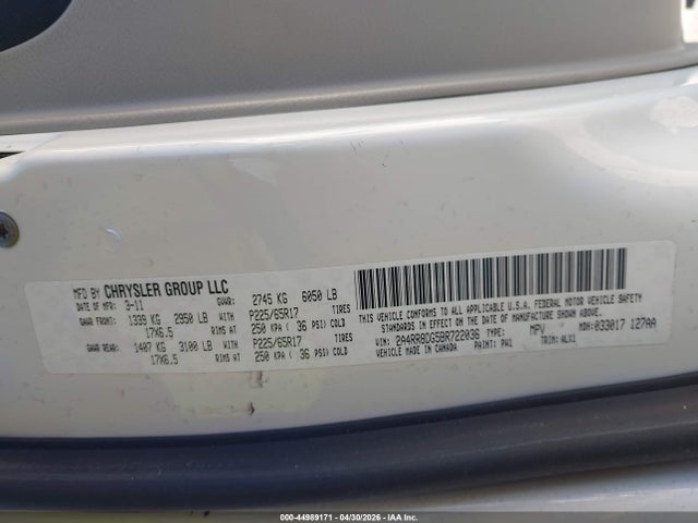 Aukcja sprzedaży 2011 Chrysler Town & Country Touring-l, vin: 2A4RR8DG5BR722036, numer aukcji: 44989171