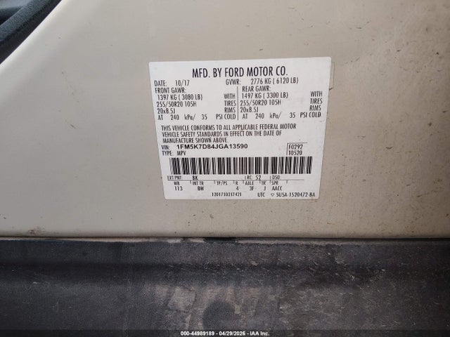 Aukcja sprzedaży 2018 Ford Explorer Xlt, vin: 1FM5K7D84JGA13590, numer aukcji: 44989189