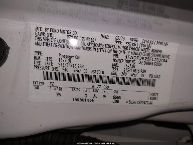 Aukcja sprzedaży 2015 Ford Focus Se, vin: 1FADP3K25FL233754, numer aukcji: 44989201