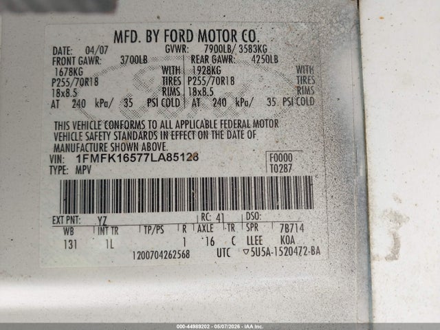 Продажа на аукционе авто 2007 Ford Expedition El Xlt, vin: 1FMFK16577LA85128, номер лота: 44989202