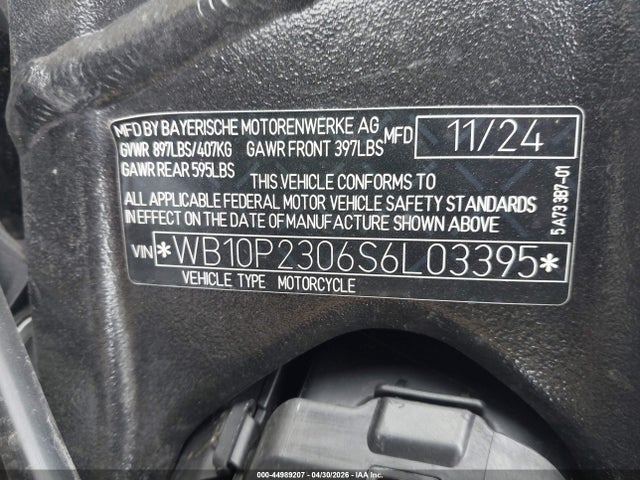 44989207 :رقم المزاد ، WB10P2306S6L03395 vin ، 2025 Bmw S 1000 Rr مزاد بيع