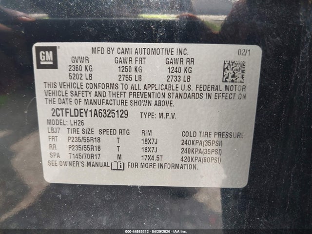 Aukcja sprzedaży 2010 Gmc Terrain Sle-2, vin: 2CTFLDEY1A6325129, numer aukcji: 44989212
