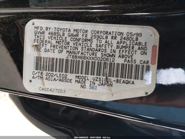44989220 :رقم المزاد ، JT8BH68XXX0020612 vin ، 1999 Lexus Gs 400 مزاد بيع