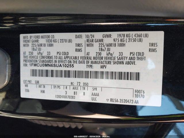 Aukcja sprzedaży 2025 Ford Escape St-line, vin: 1FMCU0MN6SUA10255, numer aukcji: 44989237