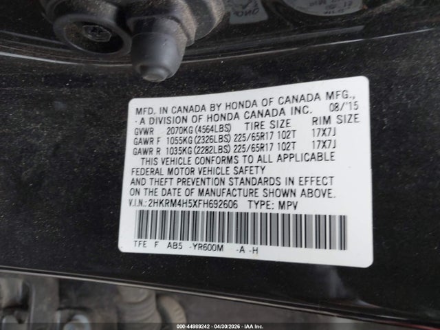 Продажа на аукционе авто 2015 Honda Cr-v Ex, vin: 2HKRM4H5XFH692606, номер лота: 44989242