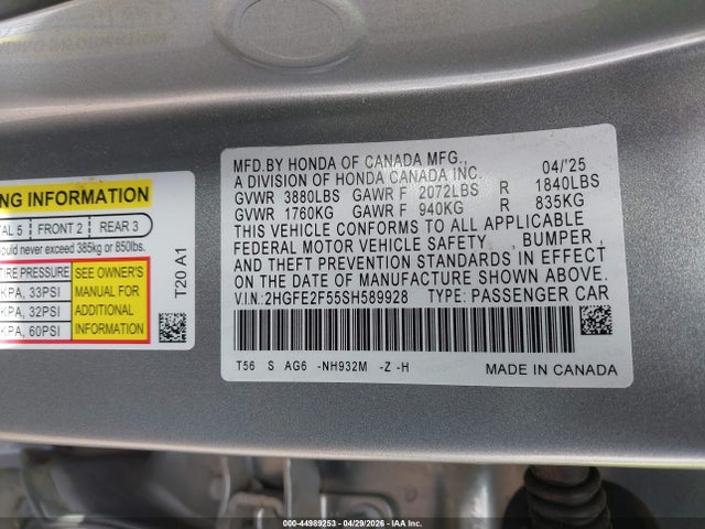 2HGFE2F55SH589928 Honda Civic Sport