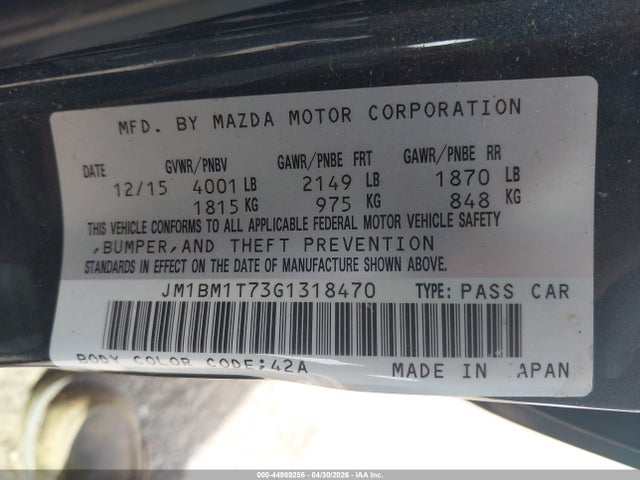 2016 Mazda Mazda3 I Sport მანქანა იყიდება აუქციონზე, vin: JM1BM1T73G1318470, აუქციონის ნომერი: 44989256