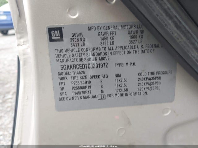 2012 Buick Enclave Leather მანქანა იყიდება აუქციონზე, vin: 5GAKRCED7CJ201972, აუქციონის ნომერი: 44989270