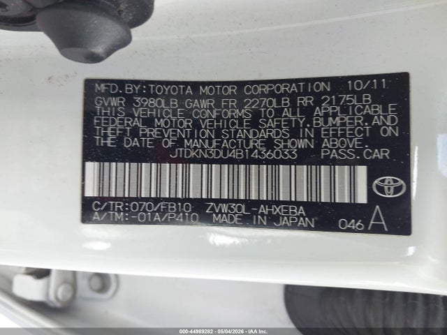 Aukcja sprzedaży 2011 Toyota Prius, vin: JTDKN3DU4B1436033, numer aukcji: 44989282