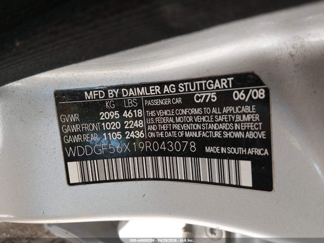 Aukcja sprzedaży 2009 Mercedes-benz C 350 Sport, vin: WDDGF56X19R043078, numer aukcji: 44989296