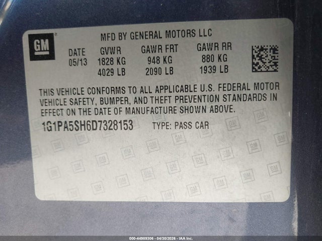 Продаж на аукціоні авто 2013 Chevrolet Cruze Ls Auto, vin: 1G1PA5SH6D7328153, номер лоту: 44989306