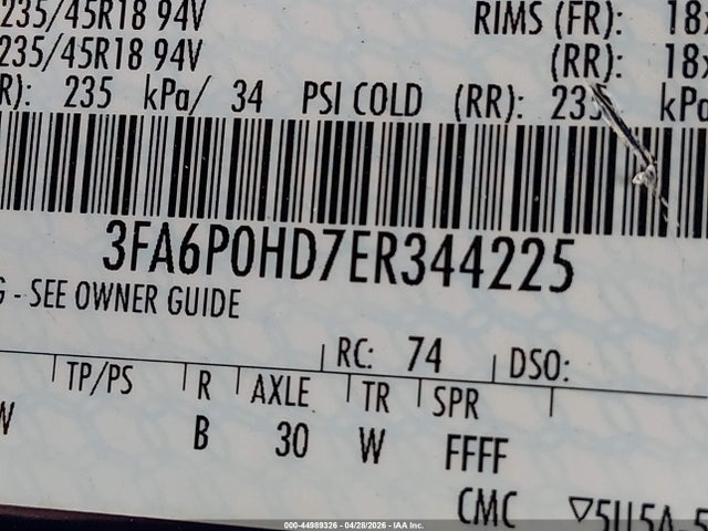 3FA6P0HD7ER344225 Ford FUSION SE
